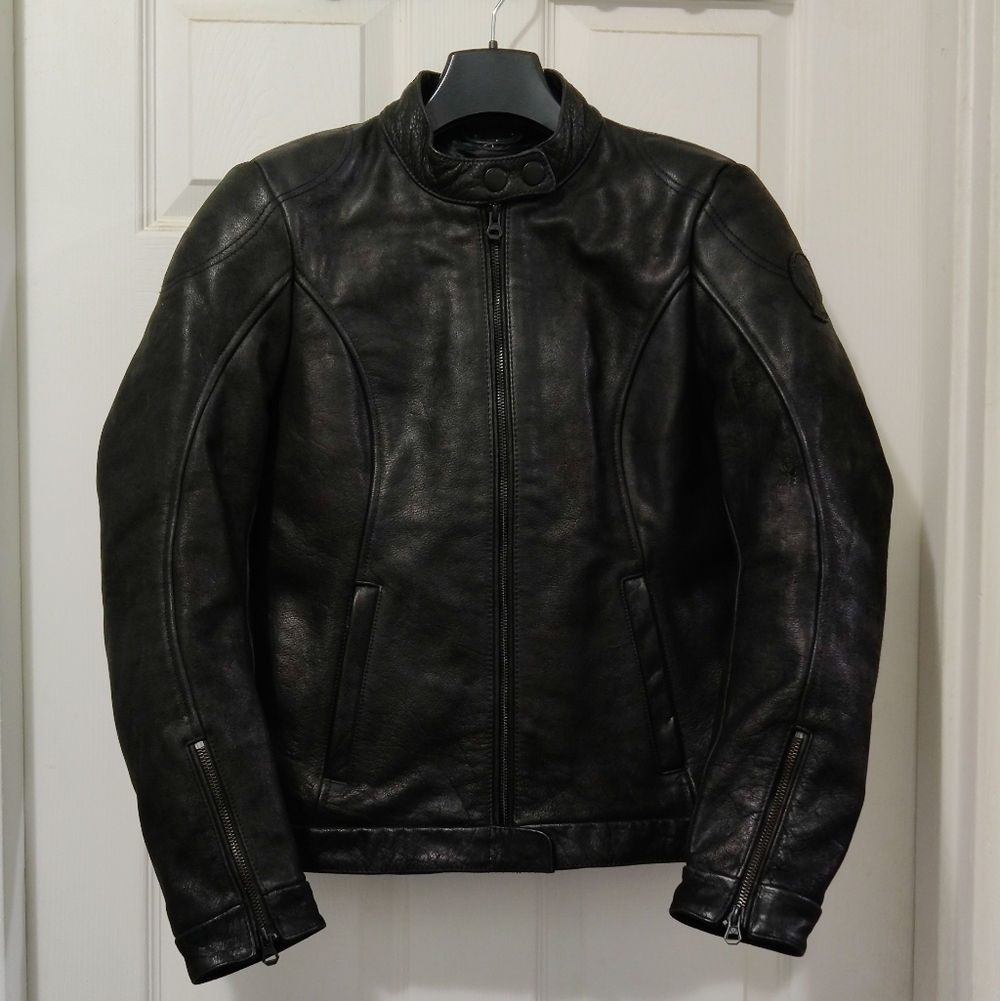 REV'IT! Ladies Black Leather Moto Jacket, Size 36